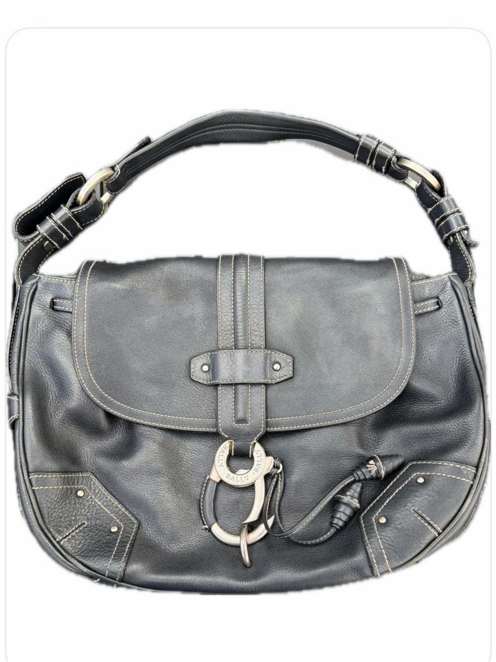 Bally Black Leather Hobo with Silver-Tone Hardware